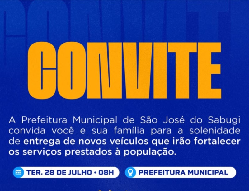 Prefeitura de S�o Jos� do Sabugi divulga solenidade para entrega de novos ve�culos nesta ter�a-feira (28)