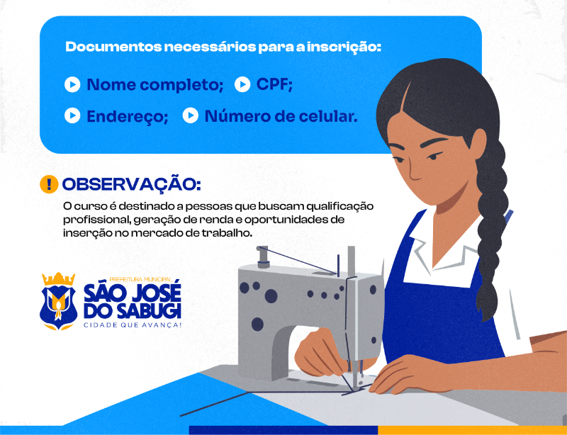 Munic�pio de S�o Jos� do Sabugi lan�a inscri��es para curso gratuito de costura em m�quinas industriais